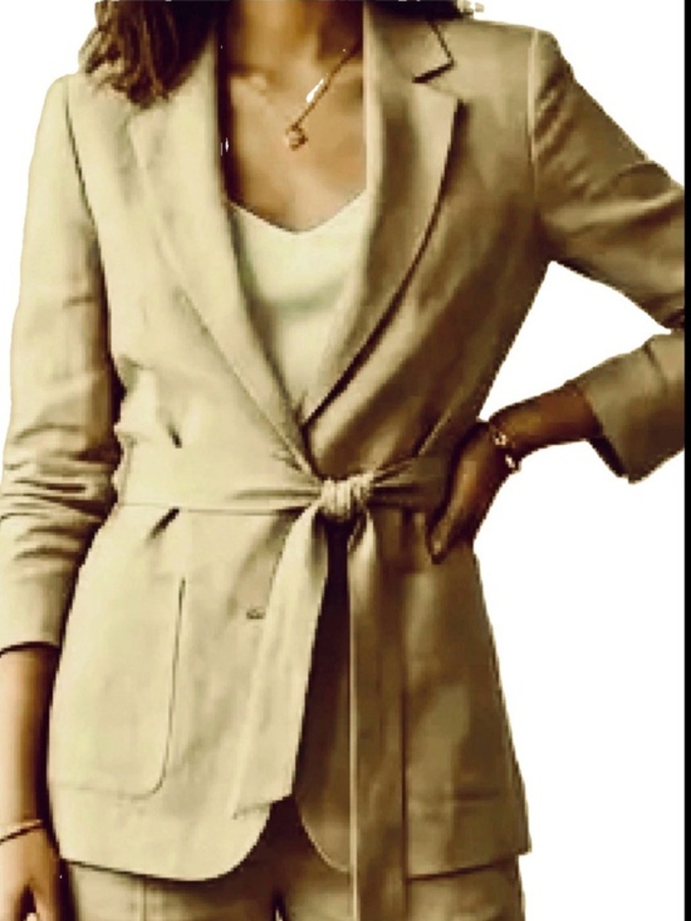TAHARI 100% Linen belted Blazer SzM Spring Summer Fall Minimalist Classic Career